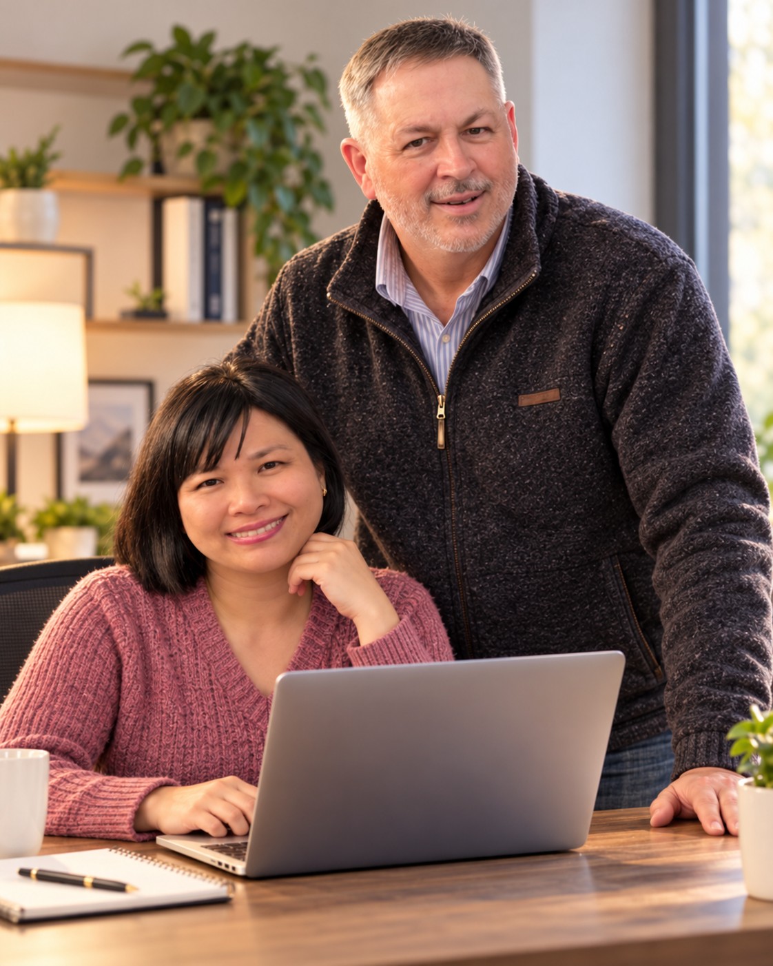 Jeff Patterson with a small-business owner at a laptop in an office setting
